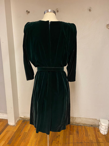Green Velvet Dress w/Matching Belt, L