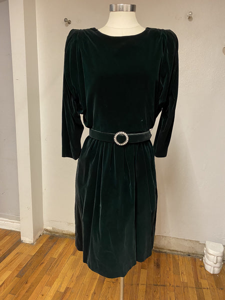 Green Velvet Dress w/Matching Belt, L