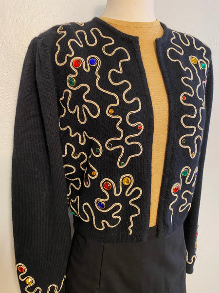 Embellished Open Front Sweater, L