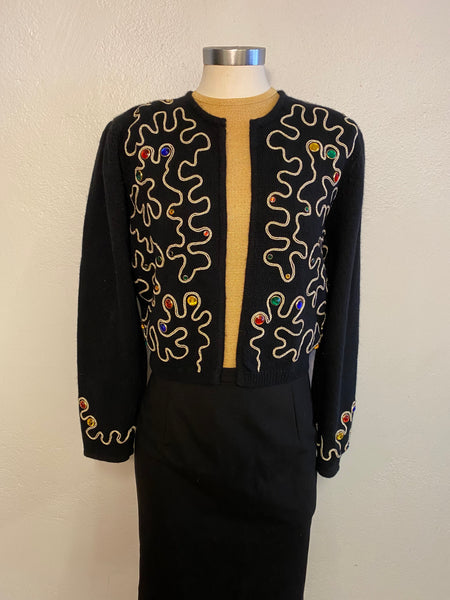 Embellished Open Front Sweater, L