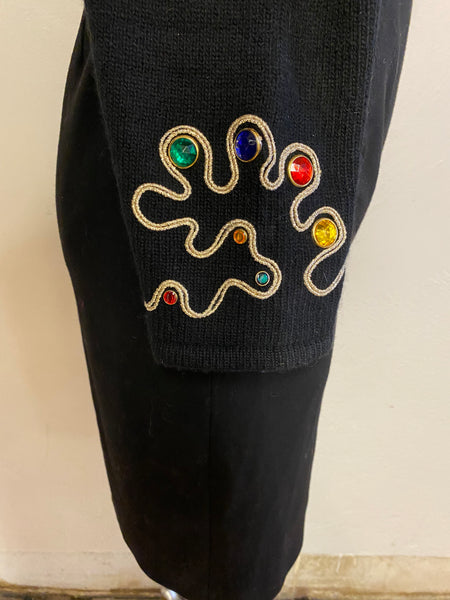 Embellished Open Front Sweater, L