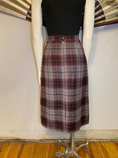Grey Plaid Pencil Skirt, S / M