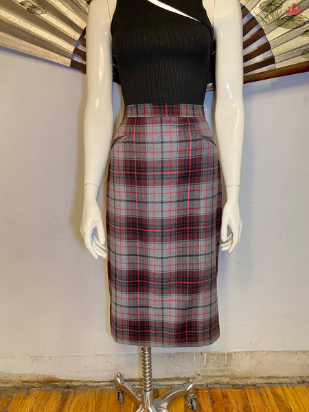 Grey Plaid Pencil Skirt, S / M