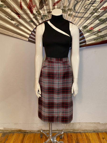 Grey Plaid Pencil Skirt, S / M