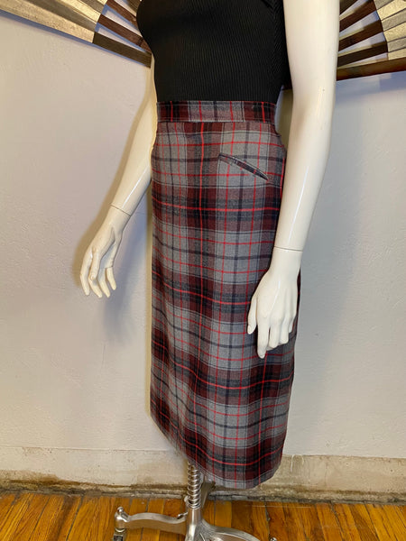 Grey Plaid Pencil Skirt, S / M