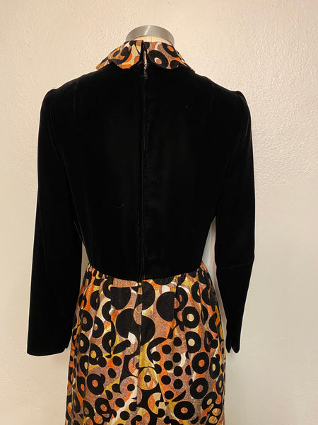 Velvet & Mixed Print Maxi Dress, S