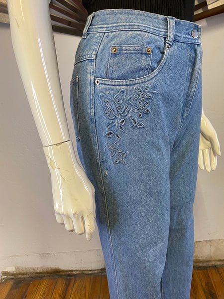 Embroidered Mom Jeans, S