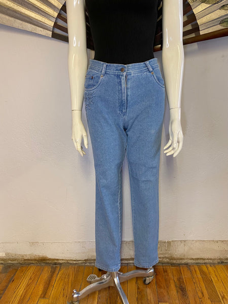 Embroidered Mom Jeans, S