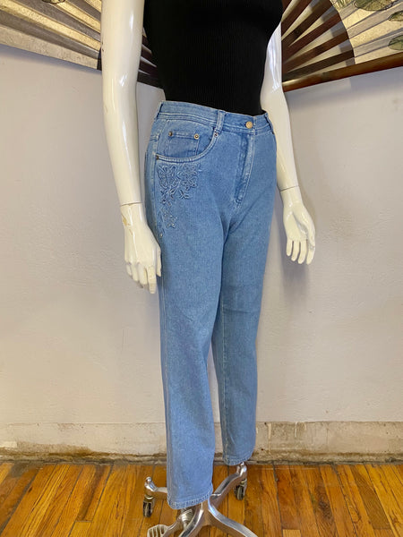 Embroidered Mom Jeans, S