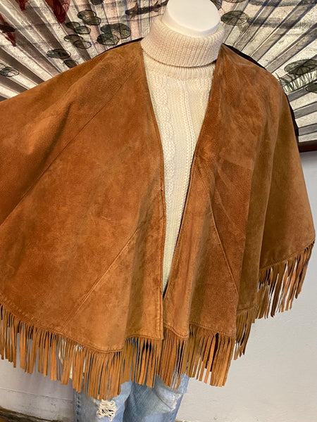 Suede Fringed Cape, O/S