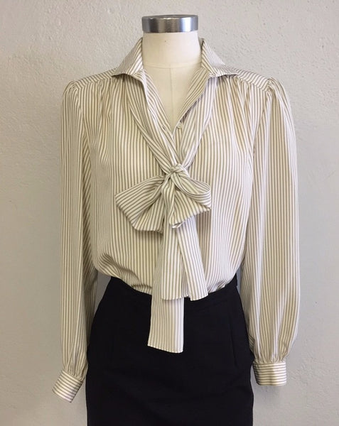 Striped Blouse with Tie, M