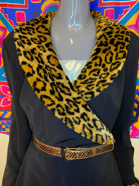 Alan Cherry Blazer with Leopard Faux Fur Trim, M