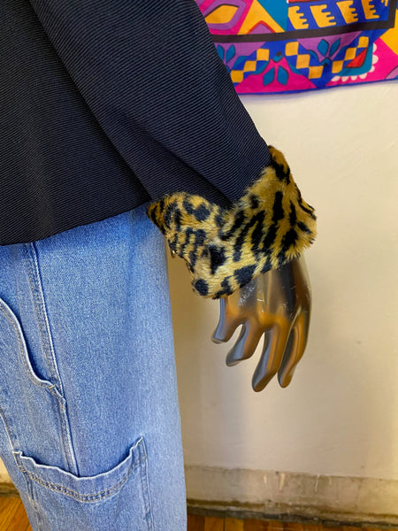 Alan Cherry Blazer with Leopard Faux Fur Trim, M