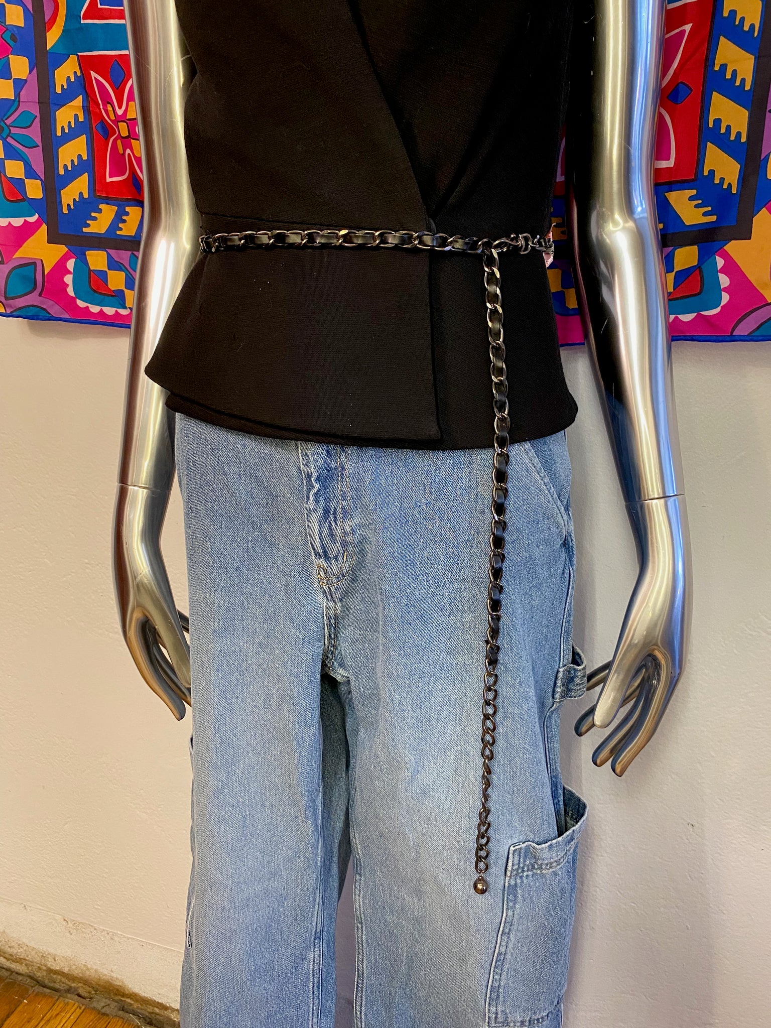 Chain & Faux Leather Belt, O/S
