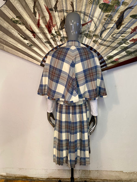 Plaid Cape & Skirt Set, M