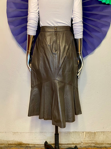 Flare Hem Leather Skirt, W:  29.25"