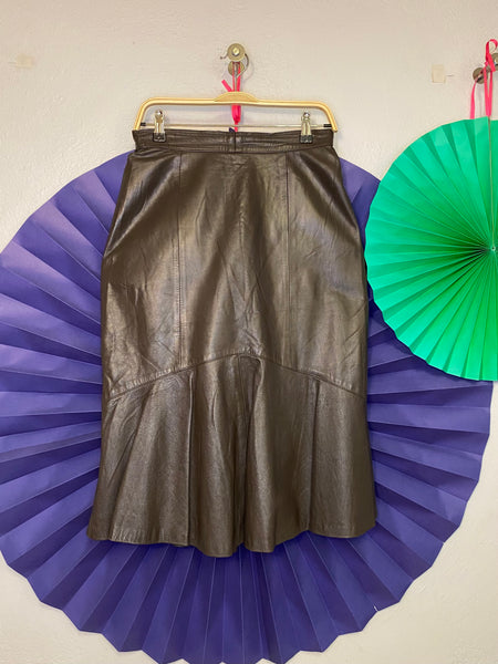 Flare Hem Leather Skirt, W:  29.25"