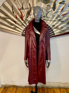 Burgundy Leather Coat, S / M