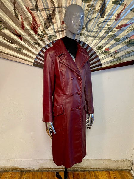 Burgundy Leather Coat, S / M