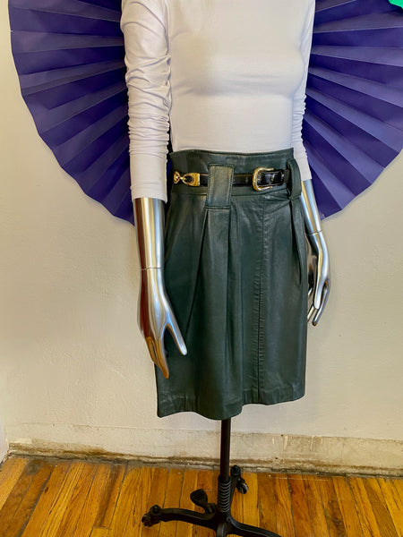 High Waist Leather Mini Skirt, W:  29.5"
