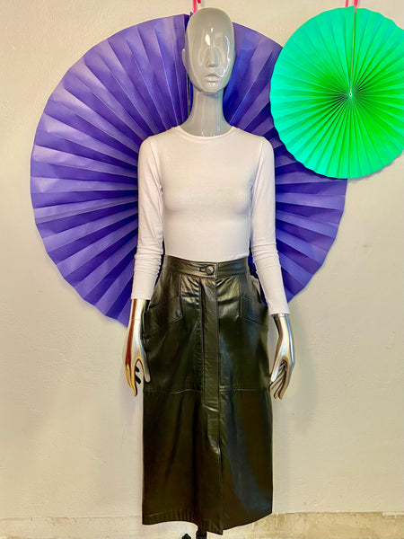 Leather Midi Skirt, W:  27.25"