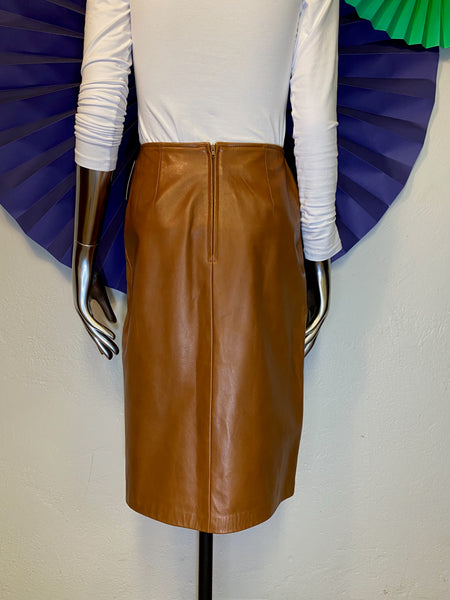 Tan Leather Skirt, W:  27.5"