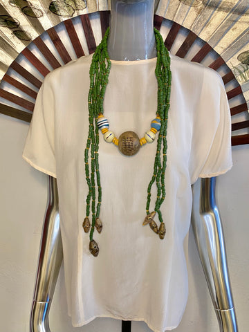 Glass Bead Necklace w/ Large Brass Ball