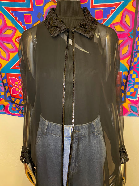 Organza Coat with Sequin Trim, XS / S