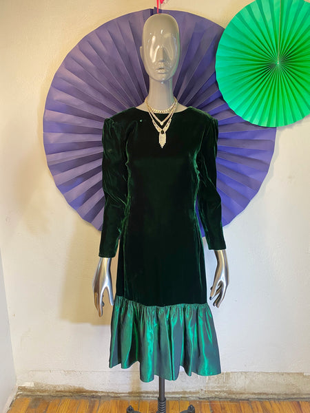 Velvet Dress with Taffeta Flounce, S