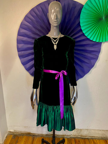 Velvet Dress with Taffeta Flounce, S