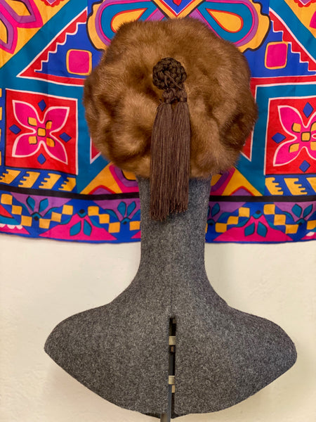 Vintage Fur Beret with Tassles, S