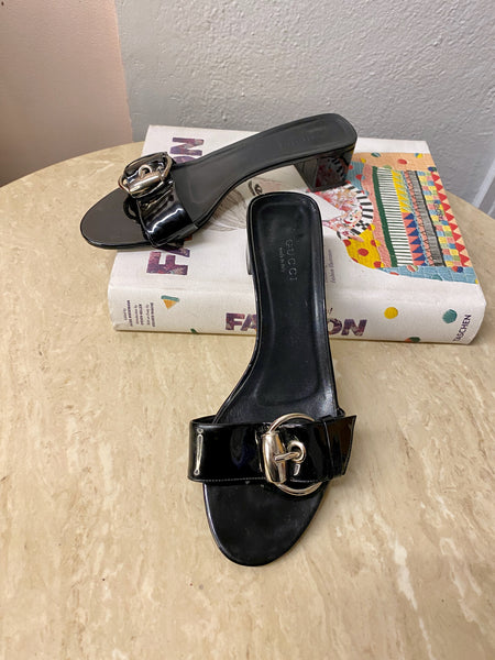 Gucci Black Patent Slides, 7B