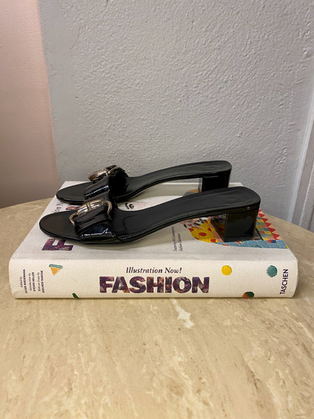 Gucci Black Patent Slides, 7B