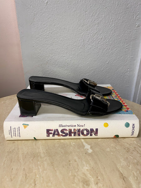 Gucci Black Patent Slides, 7B