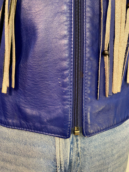 Beaded Fringe Leather Jacket, XS
