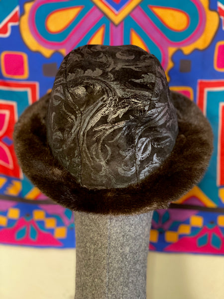 Vintage Leather & Mink Trim Hat, S
