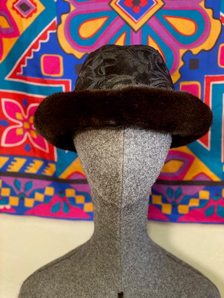 Vintage Leather & Mink Trim Hat, S