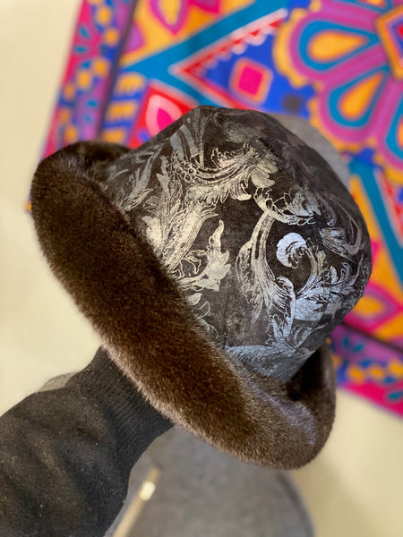 Vintage Leather & Mink Trim Hat, S