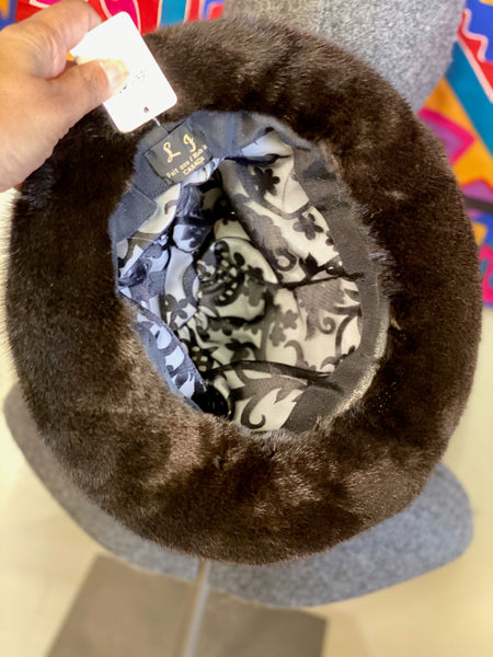 Vintage Leather & Mink Trim Hat, S
