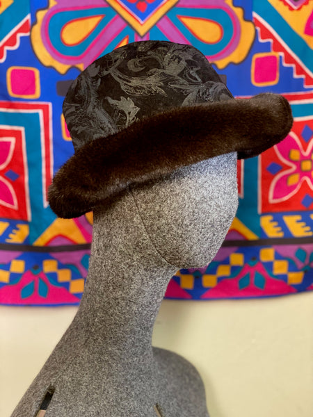 Vintage Leather & Mink Trim Hat, S