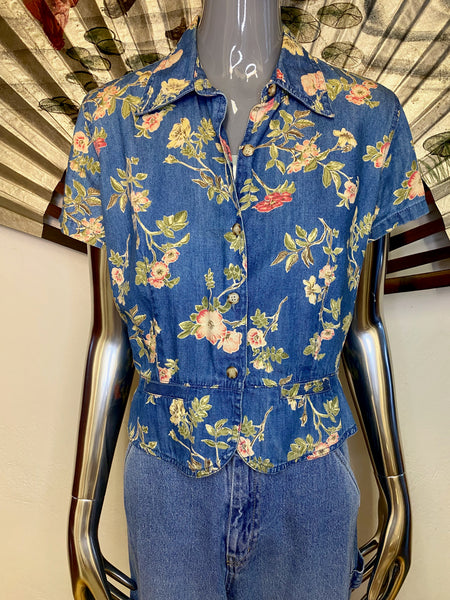 Liz Claiborne Chambray Print Shirt, S