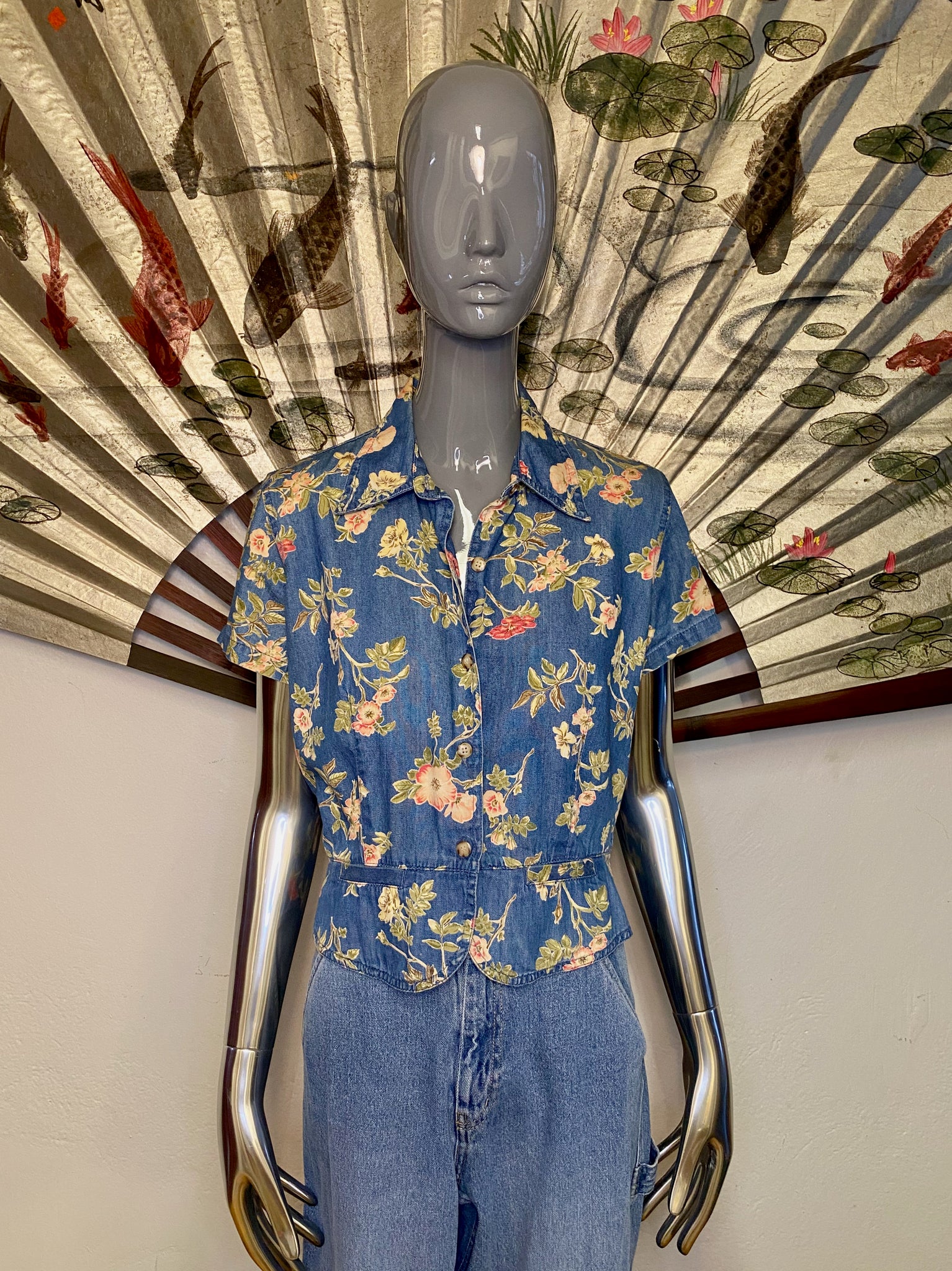 Liz Claiborne Chambray Print Shirt, S