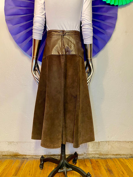 Suede & Leather Midi Skirt, W:  27.5"