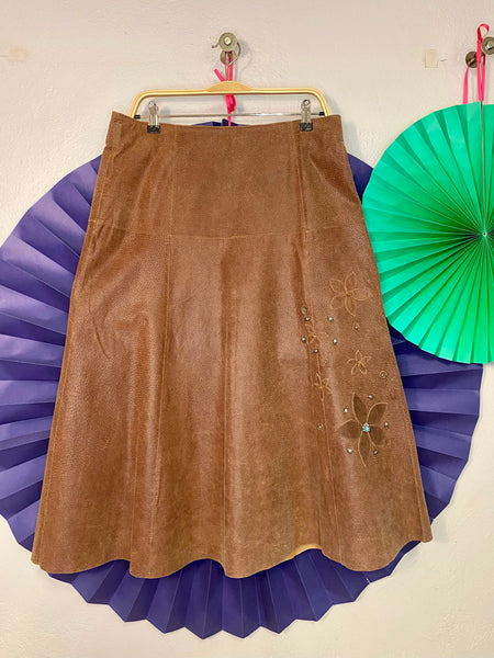 Embellished Leather Skirt, W:  33"