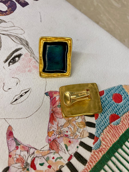 Vendome Gold & Green Clip-on Earrings