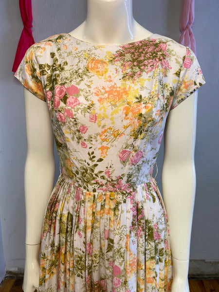 1950s Floral Dress, S / M