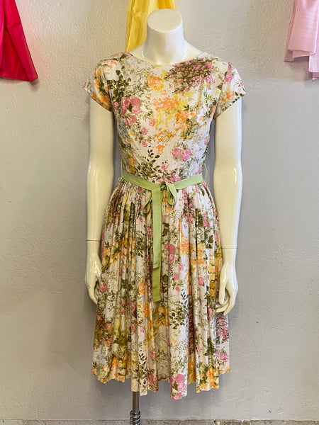 1950s Floral Dress, S / M