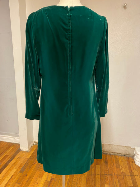 Green Velvet Shift Dress, M/L