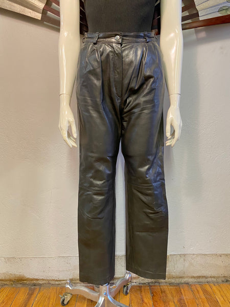 Pleat Front Leather Pants, S