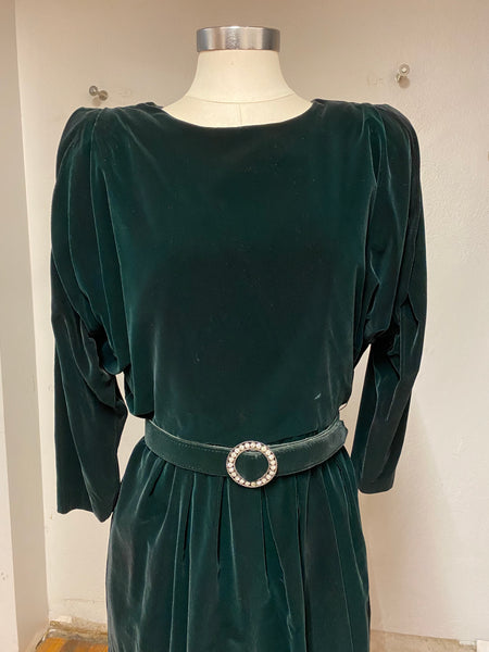 Green Velvet Dress w/Matching Belt, L